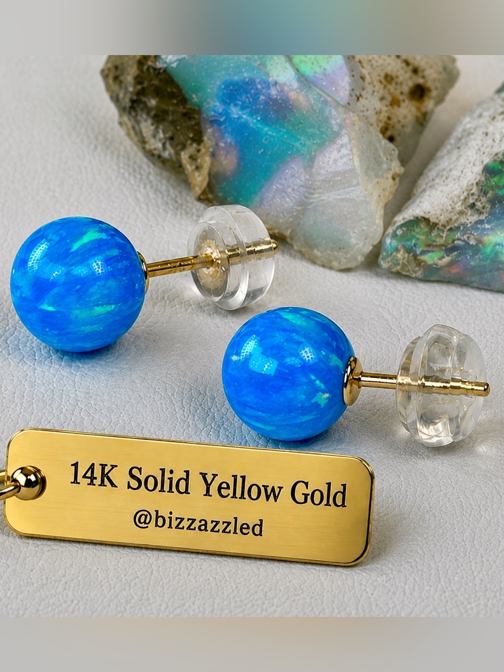 CLEARANCE‼️2.7ct 14KT Opal Earrings. 14k Solid Yellow Gold. Blue Opal - Picture 1 of 10